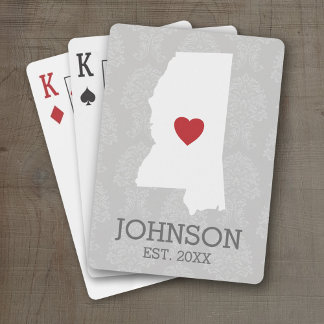 Home State Map Art Custom Name Mississippi Poker Cards