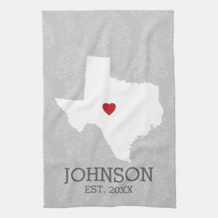 Home State Map Art - Custom Name Texas Kitchen Towel