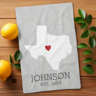 Home State Map Art - Custom Name Texas Kitchen Towel