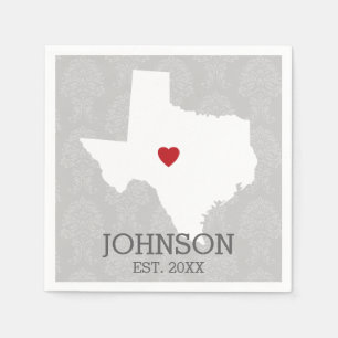 Home State Map Art - Custom Name Texas Napkins