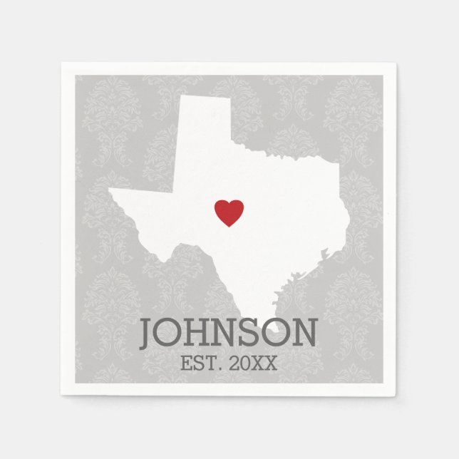 Home State Map Art - Custom Name Texas Napkins (Front)
