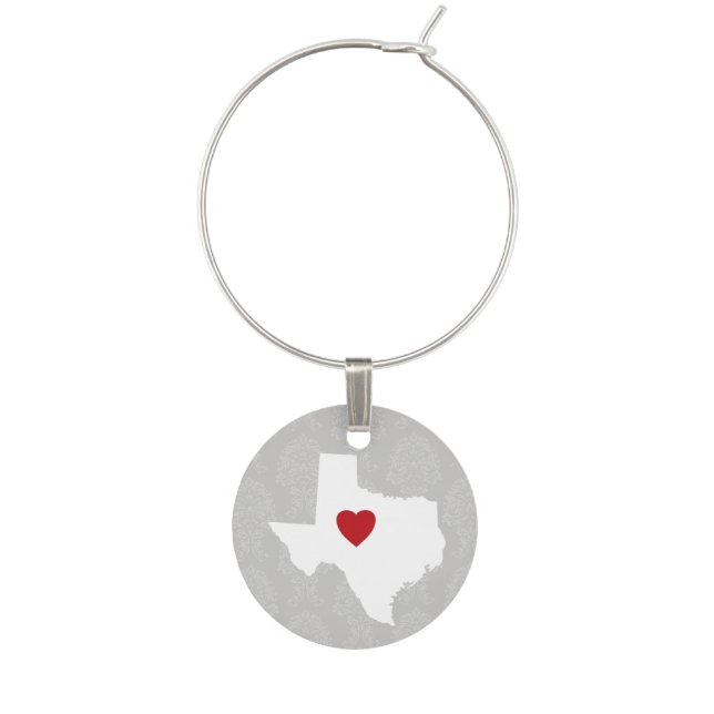 Home State Map Art - Custom Name Texas Wine Glass Charm (Front)