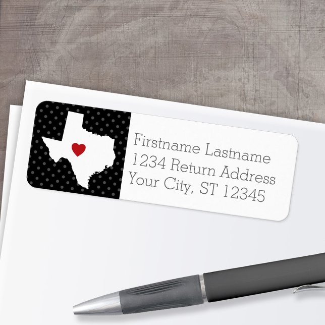 Home State Map Art - Custom Wedding Texas Label (Personalized Mailing Label with Return Address and State Map - Low Minimum)