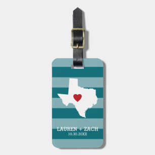 Home State Map Art - Custom Wedding Texas Luggage Tag