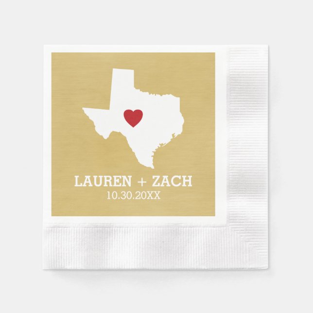 Home State Map Art - Custom Wedding Texas Paper Napkins (Front)