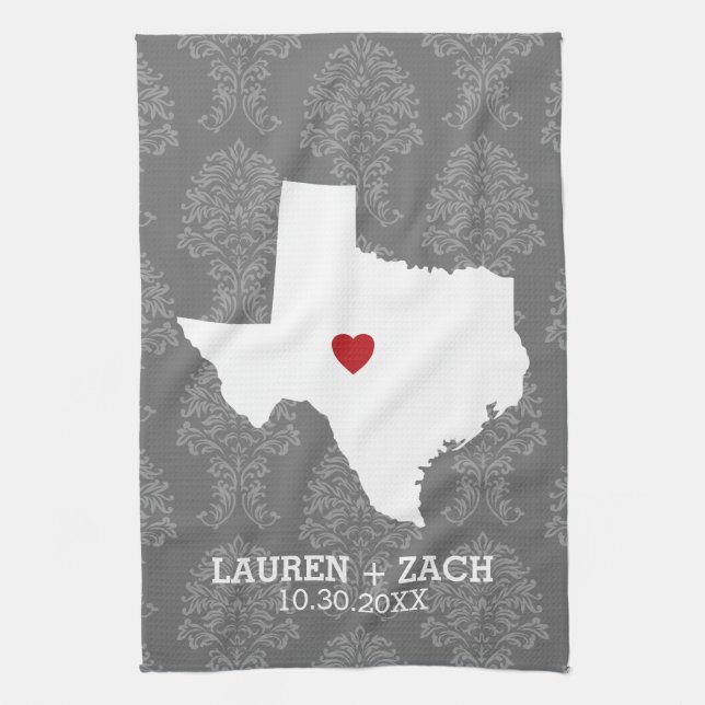 Home State Map Art - Custom Wedding Texas Towel (Vertical)