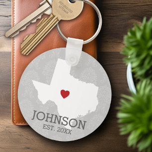 Home State Map Art - Texas Heart Keychain