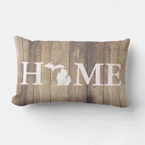 Home State Michigan Rustic Wood Family Name Lumbar Pillow