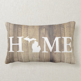 Home State Michigan Rustic Wood Family Name Lumbar Pillow