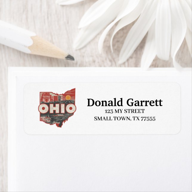 Home State Ohio Retro Color Address Label (Insitu)