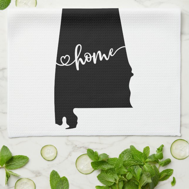 Home State Outline Heart Alabama Kitchen Towel (Folded)