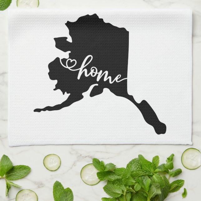 Home State Outline Heart Alaska Kitchen Towel (Folded)