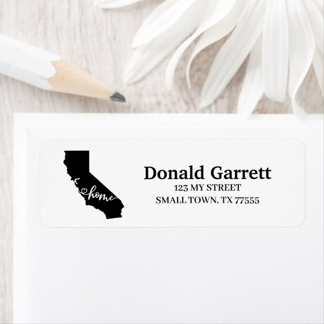 Home State Outline Heart California Address Label (Insitu)