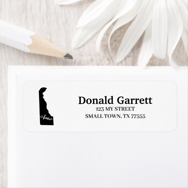 Home State Outline Heart Delaware Address Label (Insitu)