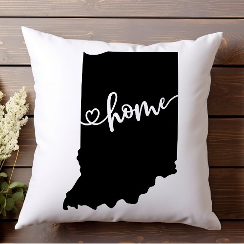 Home State Outline Heart Indiana  Throw Pillow