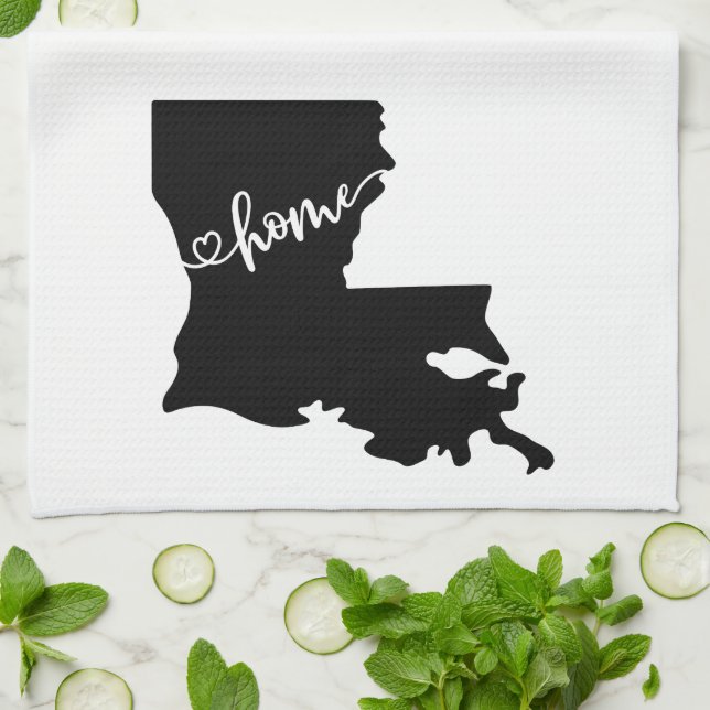 Home State Outline Heart Louisiana Kitchen Towel (Folded)
