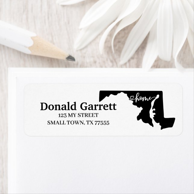 Home State Outline Heart Maryland Address Label (Insitu)