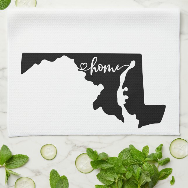 Home State Outline Heart Maryland Kitchen Towel (Folded)