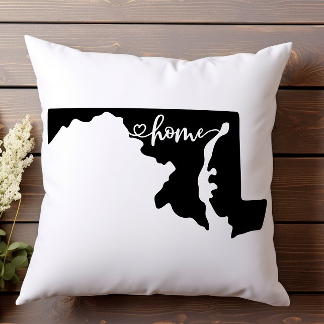 Home State Outline Heart Maryland  Throw Pillow (Creator Uploaded)