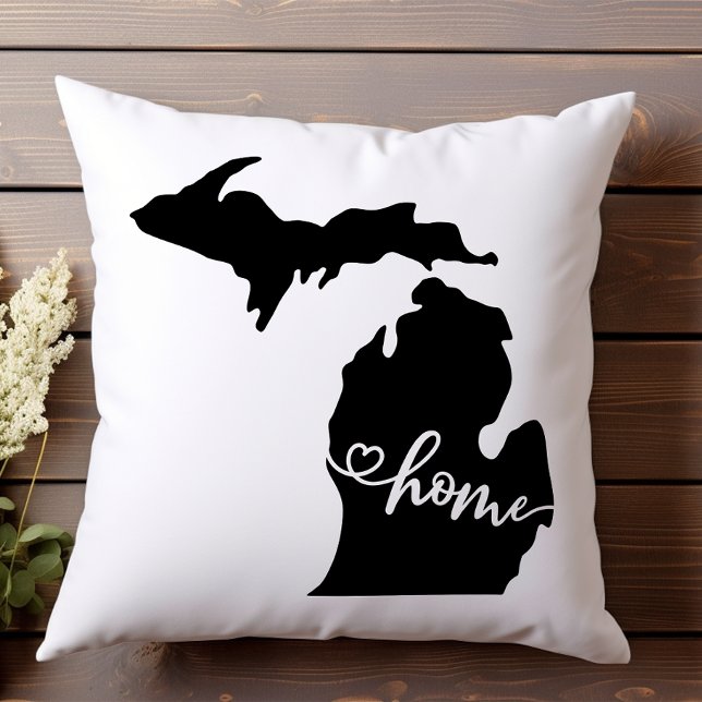 Home State Outline Heart Michigan  Throw Pillow (Creator Uploaded)