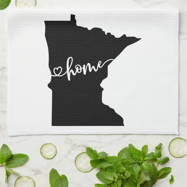 Home State Outline Heart Minnesota Kitchen Towel (Folded)