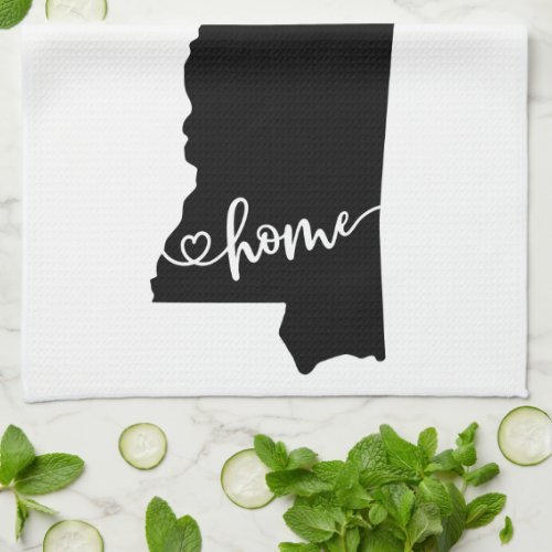 Home State Outline Heart Mississippi Kitchen Towel