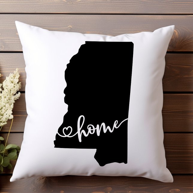 Home State Outline Heart Mississippi  Throw Pillow (Creator Uploaded)