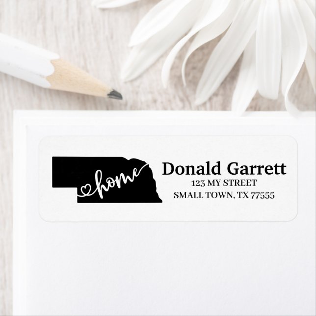 Home State Outline Heart Nebraska Address Label (Insitu)