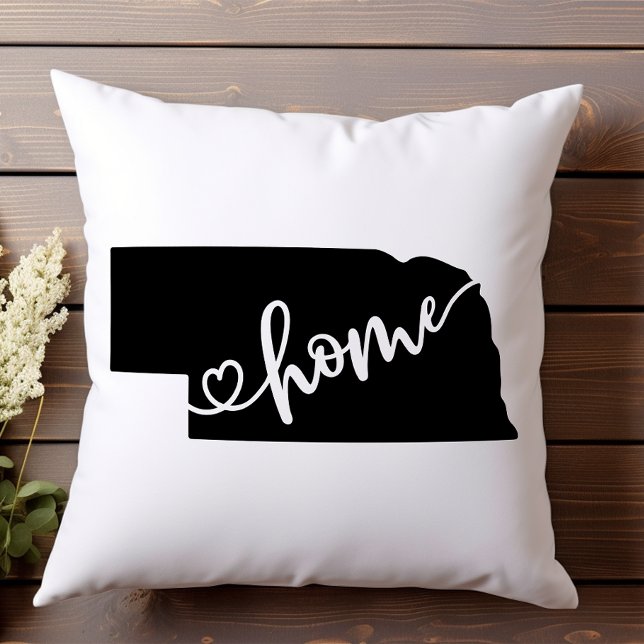 Home State Outline Heart Nebraska  Throw Pillow (Creator Uploaded)