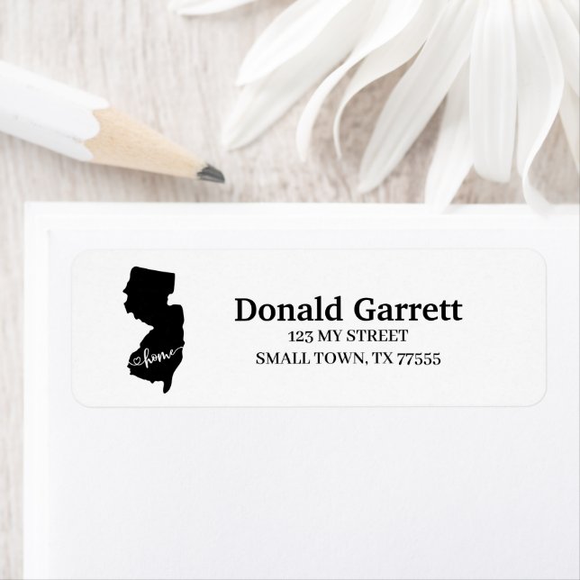 Home State Outline Heart New Jersey Address Label (Insitu)