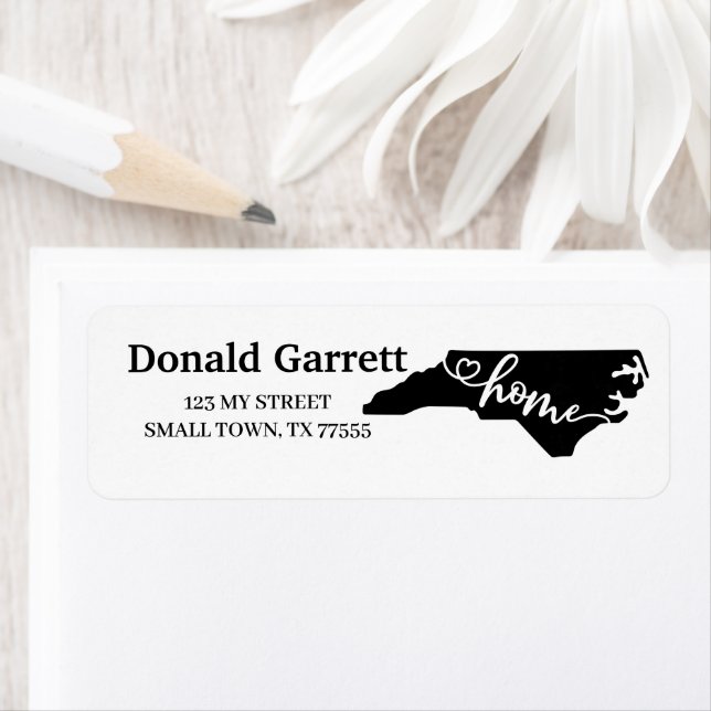 Home State Outline Heart North Carolina Address Label (Insitu)