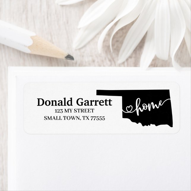 Home State Outline Heart Oklahoma Address Label (Insitu)