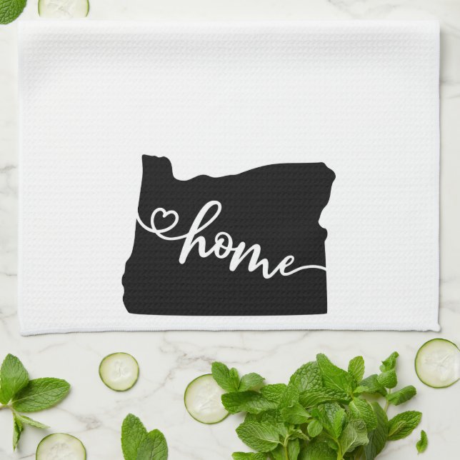 Home State Outline Heart Oregon Kitchen Towel (Folded)