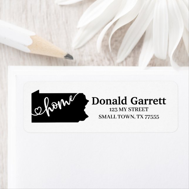 Home State Outline Heart Pennsylvania Address Label (Insitu)