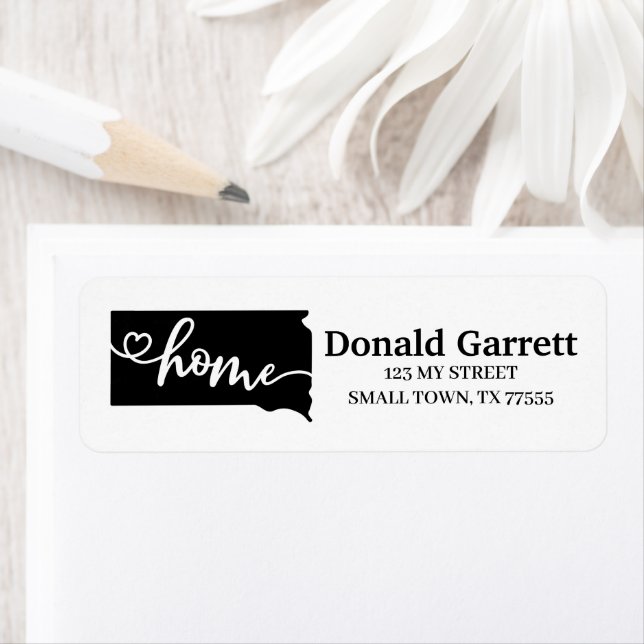 Home State Outline Heart South Dakota Address Label (Insitu)