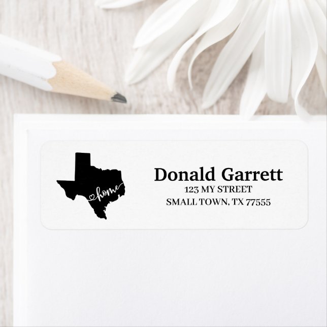 Home State Outline Heart Texas Address Label (Insitu)