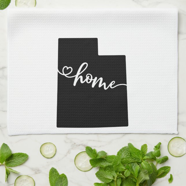 Home State Outline Heart Utah Kitchen Towel (Folded)