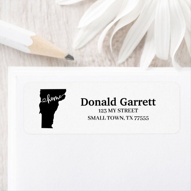 Home State Outline Heart Vermont Address Label (Insitu)