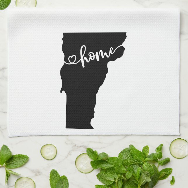 Home State Outline Heart Vermont Kitchen Towel (Folded)