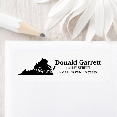 Home State Outline Heart Virginia Address Label