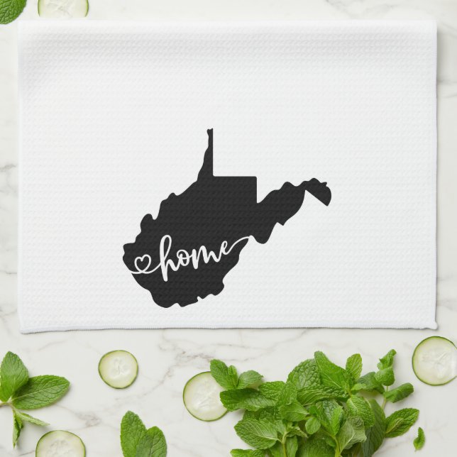 Home State Outline Heart West Virginia Kitchen Towel (Folded)
