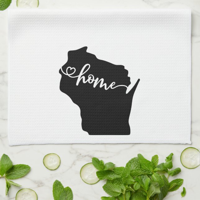 Home State Outline Heart Wisconsin Kitchen Towel (Folded)