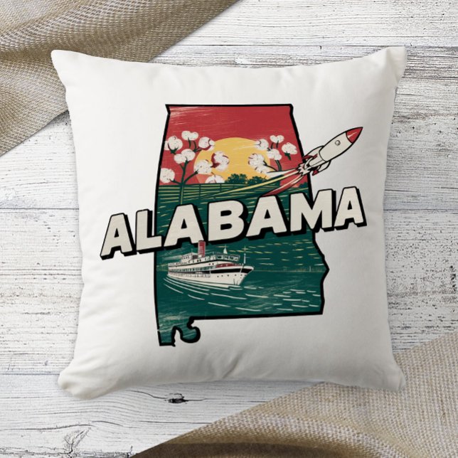 Home State Retro Color Alabama  Throw Pillow (Creator Uploaded)