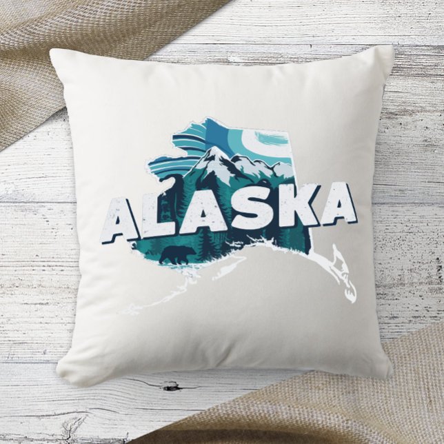 Home State Retro Color Alaska  Throw Pillow (Creator Uploaded)