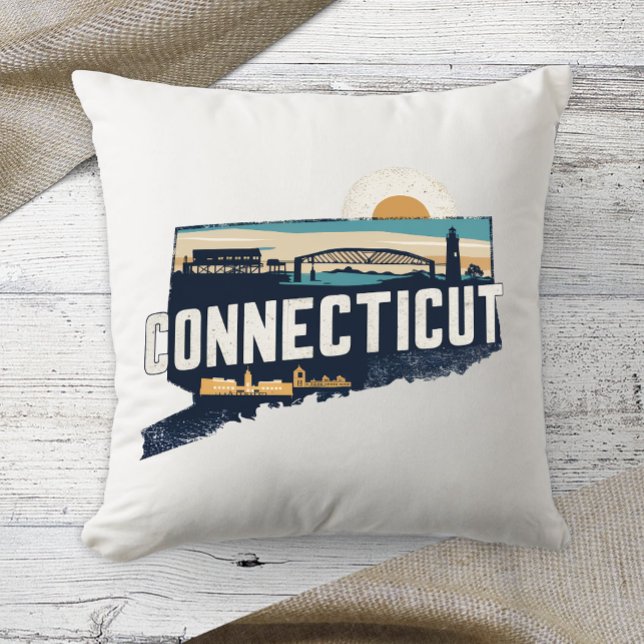 Home State Retro Color Connecticut  Throw Pillow (Creator Uploaded)