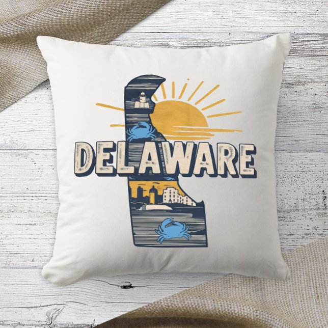 Home State Retro Color Delaware  Throw Pillow (Creator Uploaded)