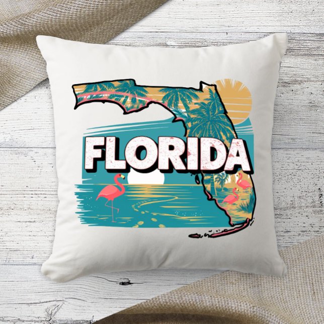Home State Retro Color Florida  Throw Pillow (Creator Uploaded)