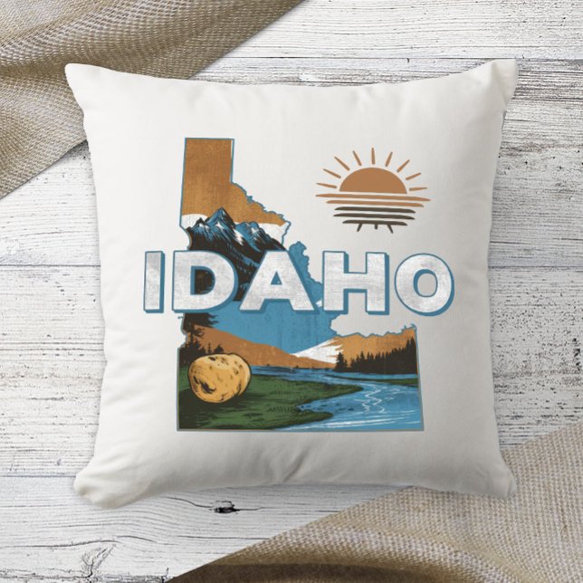 Home State Retro Color Idaho  Throw Pillow (Creator Uploaded)