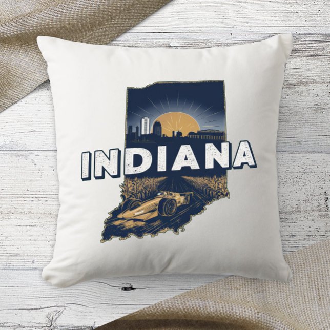 Home State Retro Color Indiana  Throw Pillow (Creator Uploaded)