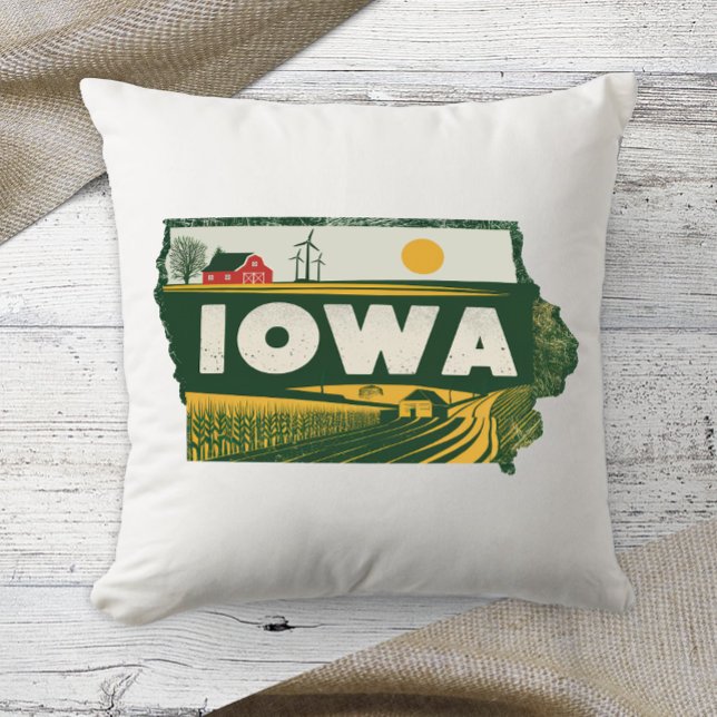 Home State Retro Color Iowa  Throw Pillow (Creator Uploaded)